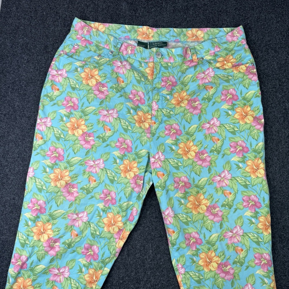 Lauren Ralph Lauren Womens 22W Floral Capri Pants Turquoise Tropical Preppy